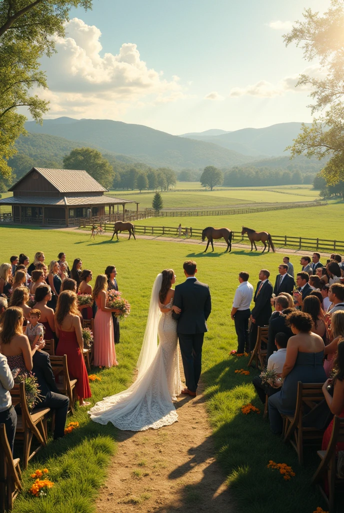 The bride and groom kiss the sheep on bales of hay in the field, wedding photo, with the mountains in the background, with the mountains in the background, in a scenic background, professional wedding photography, B - Volume, very magical and dreamy, scenic full shot, with the mountains in the background, stunning arcanum backdrop, Wedding, best on adobe stock, wedding photography, Masterpiece works of art --auto