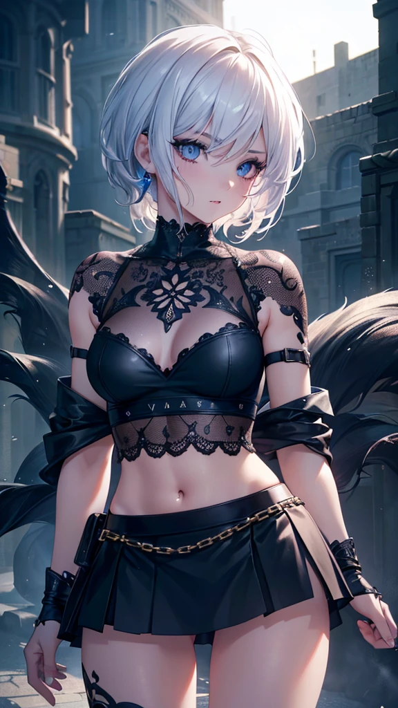 ((Finest quality)),(超A high resolution),(ultra-detailliert),(Meticulous portrayal),((Best Anime)),(Finest works of art),(Ultra-Precision Art),(The art of astounding depiction,Overwhelming depiction:1.5),(intricate and detailed art:1.6), (adult  woman:1.5),(Hanging:1.6),Staring at this:1.4,sneering:1.5,(Armor shaped like a skeleton:1.3), (Black Flame:1.5), NSFW, small breasts, prominent collarbones, skinny arms, flat stomach, visible hip bones, long hair, red hair, white hair, blonde hair, dark hair, ponytail, thick ponytail, heavy ponytail, red and white clothing, Bloodborne inspired, occult aesthetic, occult, detailed and intricate steampunk and detailed gothic, NSFW Fluttering lace frilly petticoats, pleated petticoats 
