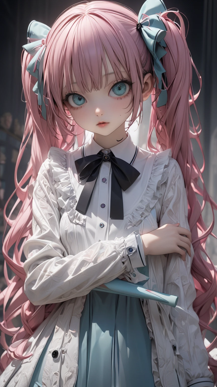 It rained and it was dark,10-year-old girls,White skin,long pink hair, Pink JK skirt with wet white shirt, Soaked clothes, And a shy face,Soaked white suspender stockings,Raise your legs and see white panties,Girl peeing