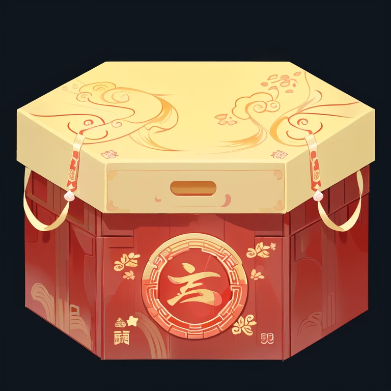  cartoon illustration of a Chinese box with Chinese characters on it, Chinese, sha xi, Middle Yuan Festival,  chest in front of , Delivery package box ,  The golden Chinese text , Wang Chen, nanquan, 188216907, Chinese tradition, Flat, good, gugoodn