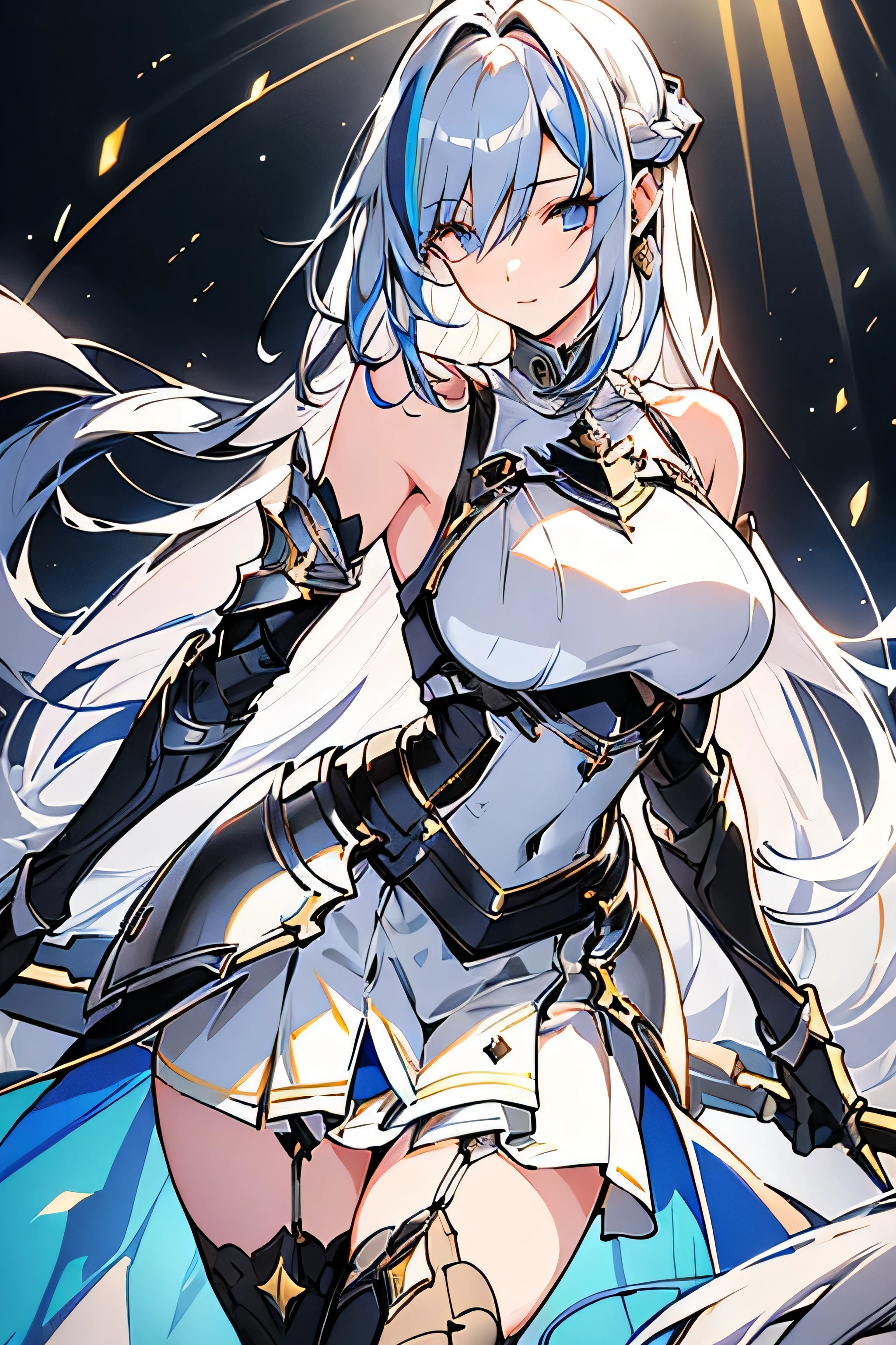 Anime girl with long white hair and blue eyes holding a sword - SeaArt AI