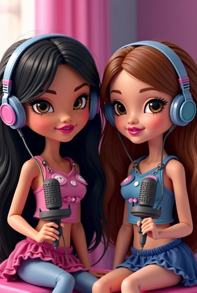 3d illustration Bratz doll with bangs 3 different brunette, blonde and redhead