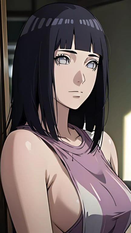 ((((masterpiece, best quality, high resolution)))), 1girl, average breasts, blush, light smile, parted lips, glow, thighs, bare shoulders, collarbone, narrow waist, cleavage, (masterpiece), (beautiful detailed face, beautiful detailed eyes), (hanabi\(boruto\) 
