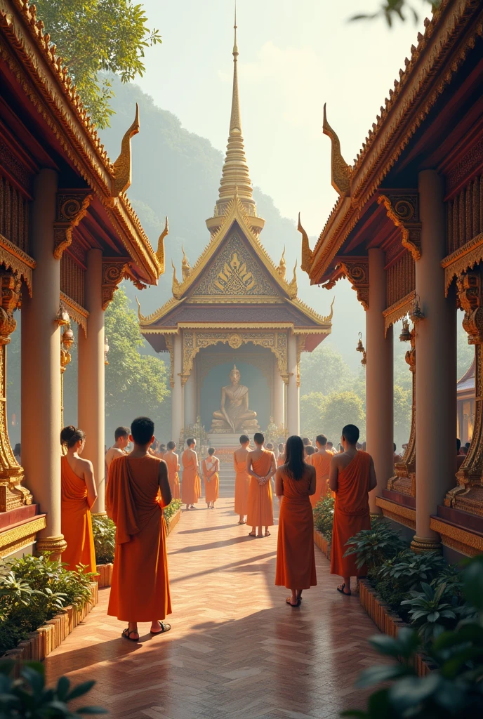 Thai people pay respect and make merit at the temple.,The Buddha is in the center of the picture. ,Real picture