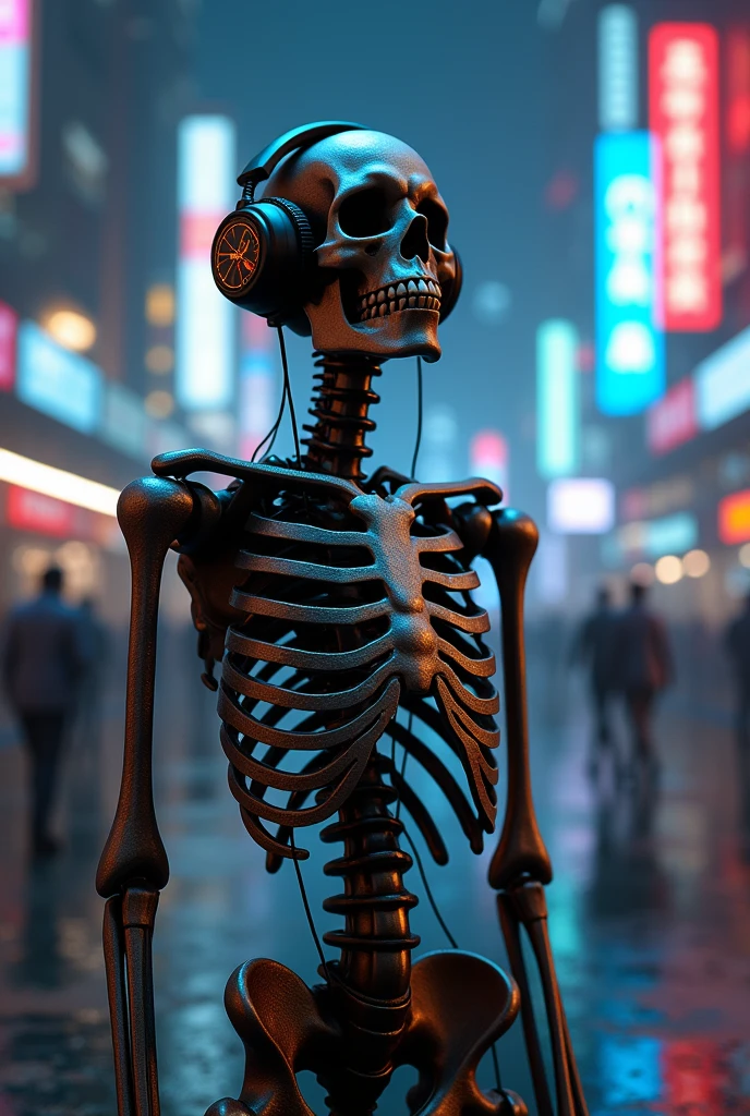 Cyberpunk skeleton clown Oldie, circus void of people, sinister,