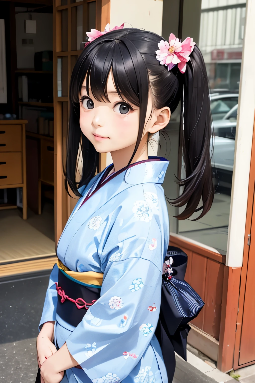  Japanese High School Girl 、 cute girl、kimono、Long twin tails、 transparent、