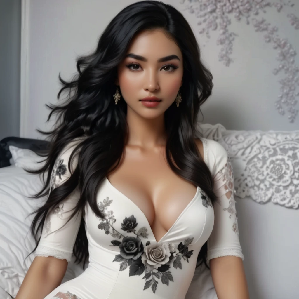 A hyper-realistic oil painting, capturing the essence of a girl with long, sleek black hair casually resting her chin on her hand. Her thoughtful expression emanates tranquility and contemplation. Adjacent to her, a fluffy tiger poses with its tongue out, adding a playful contrast to the serene atmosphere. The meticulous brushwork and intricate texture typical of oil paintings are accentuated, with a particular focus on the girls' finely detailed facial features and the tiger's expressive eyes. The 8K high definition image allows for a breathtakingly detailed rendering of every stroke and nuance, inviting viewers to immerse themselves in the rich, lif