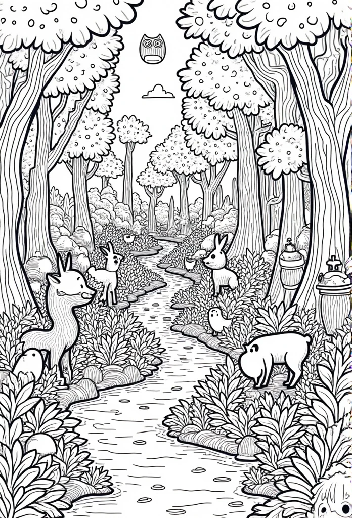  illustration of the lines of animals in the forest,Coloring book 