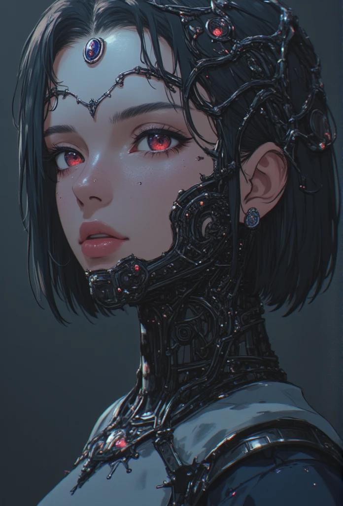 a close up of a robot with a head of wires, portrait of a cyberpunk machine, cybernetic machine female face, cyborg - girl, intricate transhuman, portrait of a cyborg queen, cyborg girl, cyborg woman, detailed portrait of a cyborg, portrait of a female android, advanced digital cyberpunk art, sci-fi android female