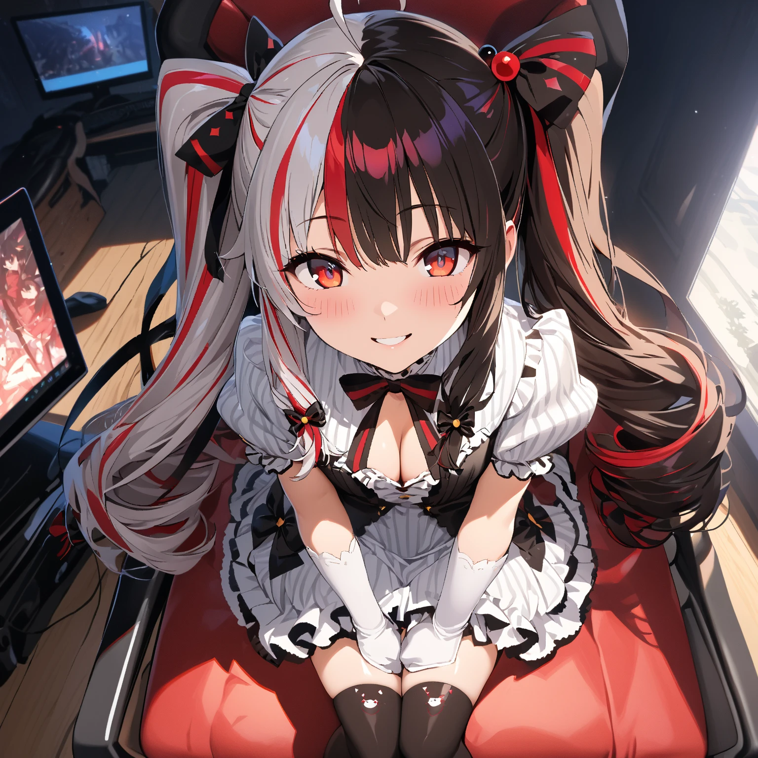 best quality, girl, (loli), kawaii, long hair, embarrassed , blush, shy, nose blush , (small breasts), black kneehighs, ((shibari)), rope, cuffs, (((tapegag))), full body, JK school uniform