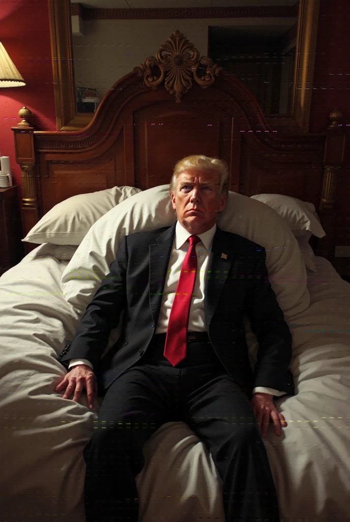 trump in a speedo laying on a heart shaped bed