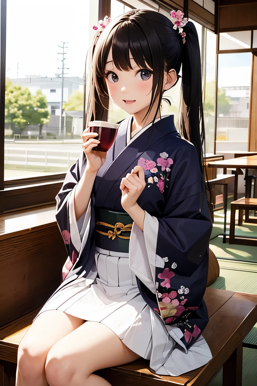  Japanese High School Girl 、 cute girl、kimono、Long twin tails、 transparent、