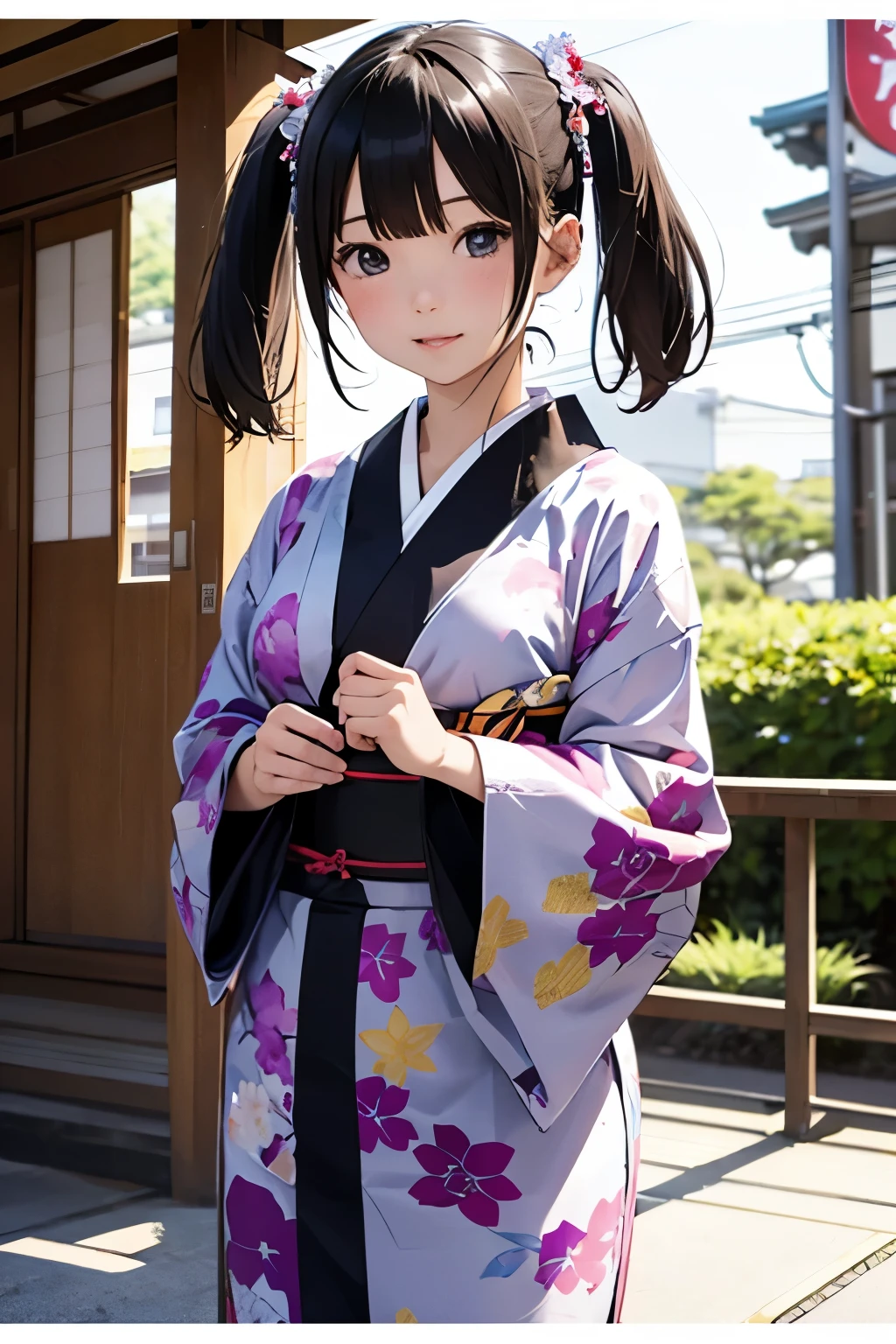  Japanese High School Girl 、 cute girl、kimono、Long twin tails、 transparent、