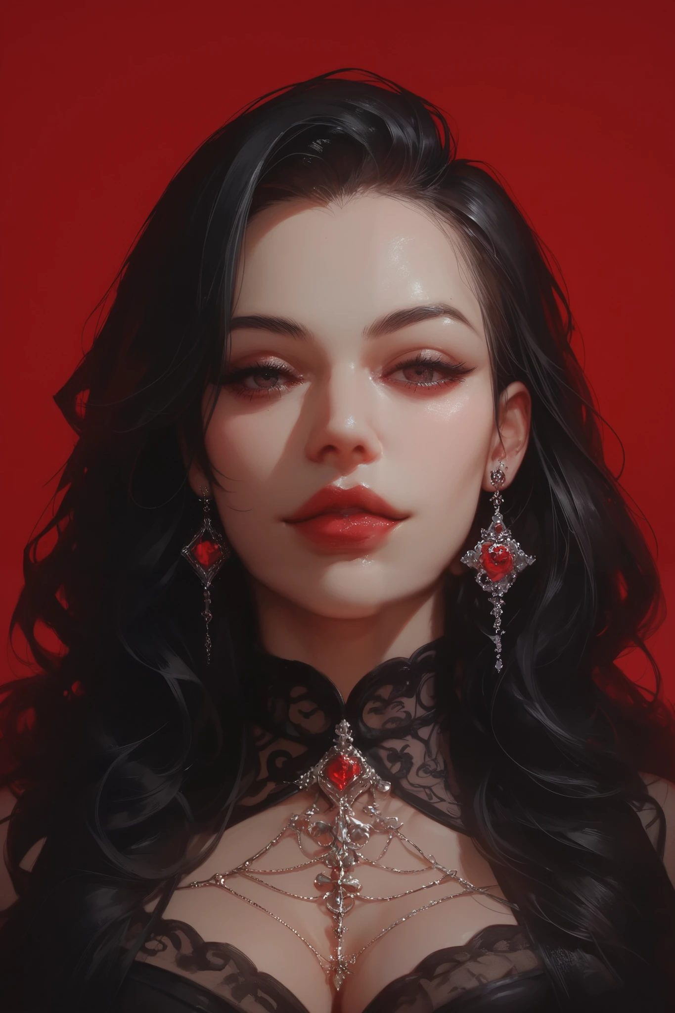 a close up of a woman with a fan and a red background, a character portrait inspired by Yanjun Cheng, trending on cg society, gothic art, artwork in the style of guweiz, guweiz, beautiful anime portrait, guweiz masterpiece, detailed portrait of anime girl, stunning anime face portrait, beautiful character painting, anime vibes, high quality portrait