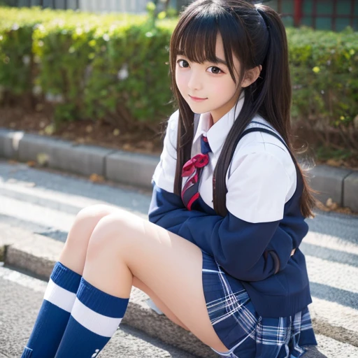 Representative works, highest quality,( cute Japanese woman:1.5),(Detailed young face:1.9),(very shy look:1.3),(thin legs:1.9),(Relax in the downtown area:1.8),(high school girl uniform:1.8),(droopy eyes:1.9),(big breasts:1.9),(smooth straight hair:1.5),(Whole body slender,thin legs),head band,very white skin,disappoint one&#39;bangs,details body,fine hands,heavy makeup、long blonde hair、curly hair、big breastsの谷間が見える、超big breasts、とてもbig breasts、huge 、big breasts、I can see the nipples、Open your legs to show your pants