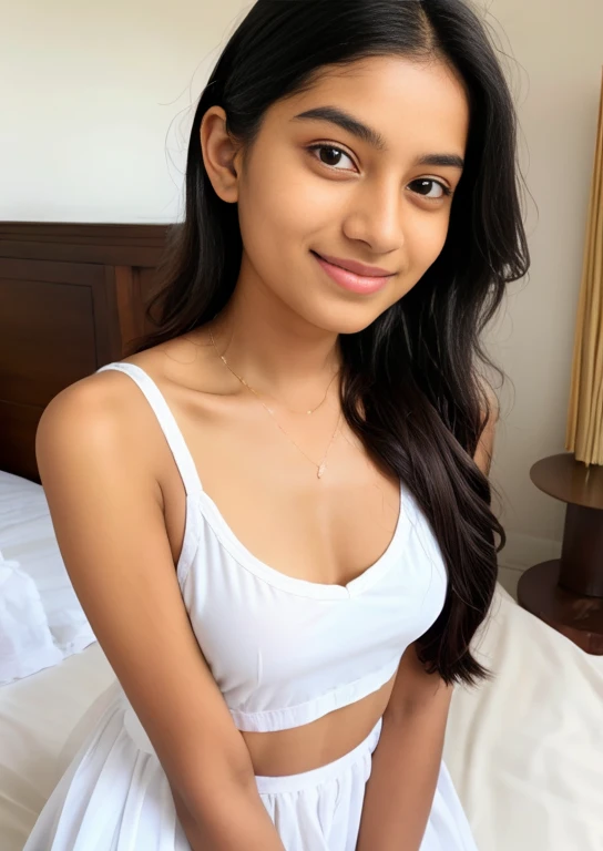 21 yo women Ananya Pandey wearing tank top dark pink badroom Full gorgeous look smile perfect anatomy realistic realism ultra detailed eye ultra detailed face 8k