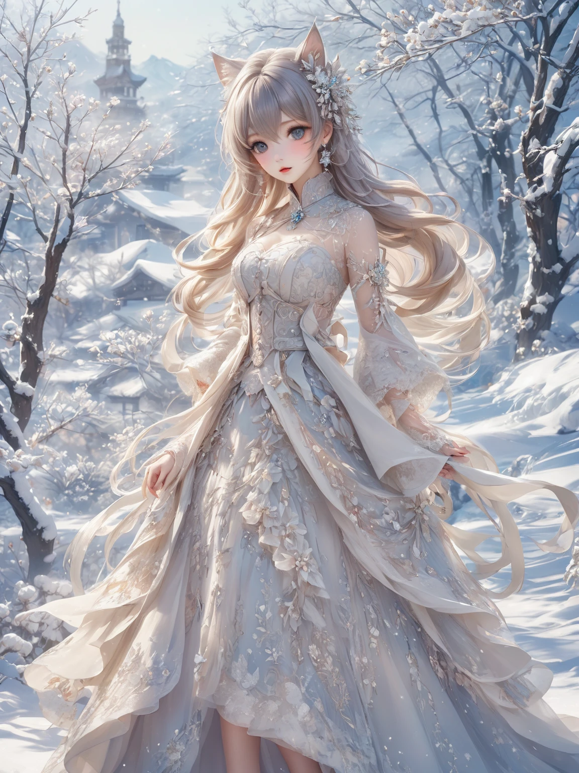  highest image quality taken by Ki、Ultra delicate、Chibi， high res、Winter clothing、Luxury Dresses、 girl