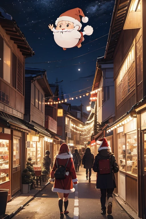 Lost Santa Claus , Christmas night, People passing byに道を尋ねるサンタクロース, People passing by々, illumination, Decorated Streetscapes
