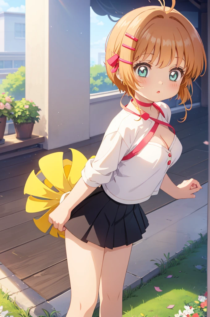 (masterpiece, best quality), 1girl, Light orange Taper Fade with Textured Side Part, Size E breasts, <lora:jump_20240211025113:0.8> jump,jumping,