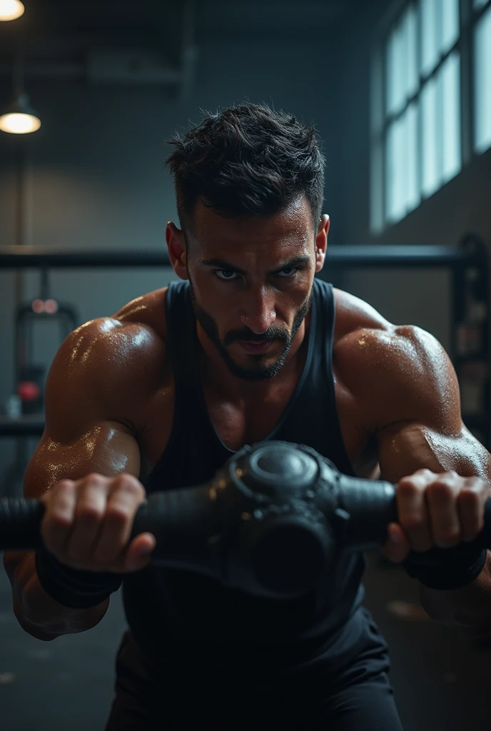 Built guy doing cardio