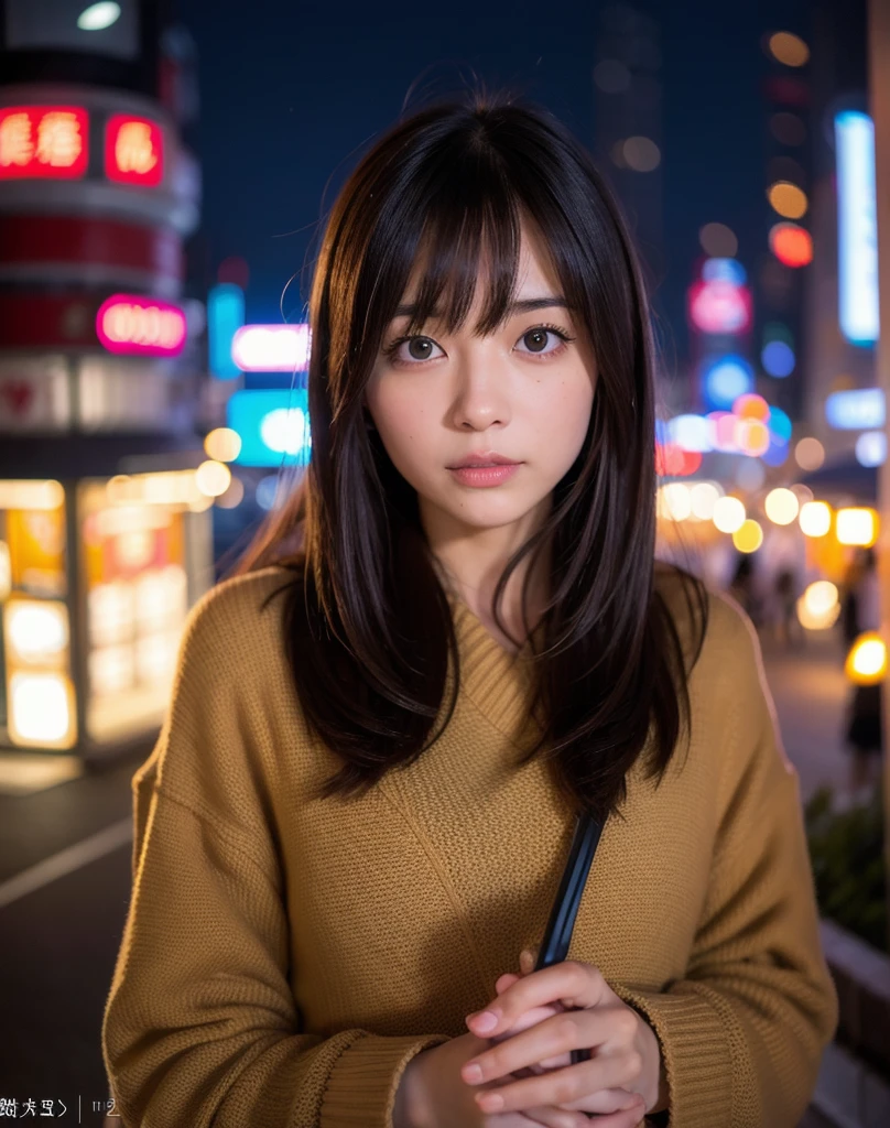 1girl,(校服,jpn,Medium hair black hair,),(RAWa picture,top-quality), (realisitic, Photorealsitic:1.4), masterpiece, extremely delicate and beautiful,, a picture, ighly detailed, Kodak portra 400,film grains,2k wallpaper, astonishing、finely detail, ighly detailedなCGユニティ8k壁紙, ultra-detailliert, hight resolution, Soft light, a beautiful detailed girl, ighly detailedな目と顔, beautiful detailed nose, beatiful detailed eyes,电影灯光、city light at night、Street、The legs are long and beautiful、Above the knee、
