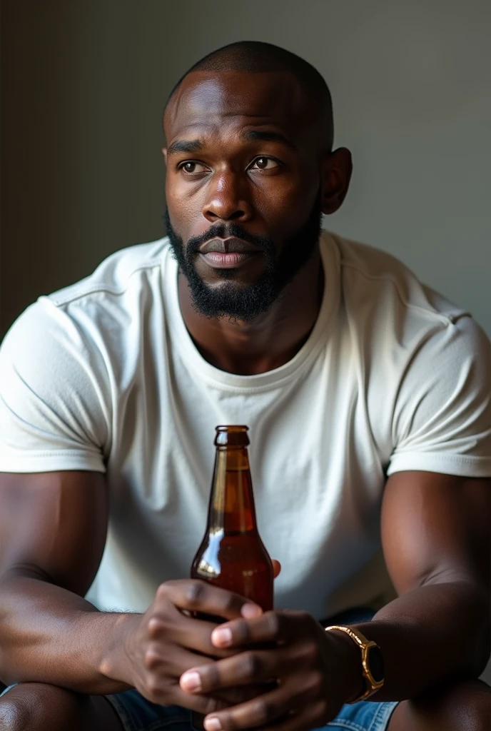 A bear chested african man sipping local brew