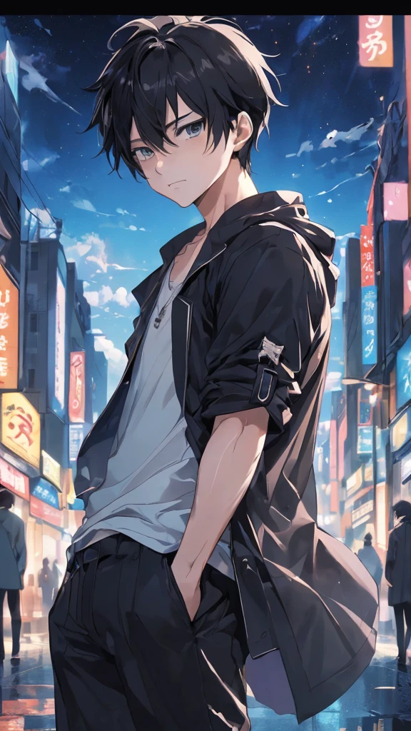 Anime boy in black jacket and white shirt standing in the city, Anime art wallpaper 8 K, style of anime4 K, 4k manga wallpapers, Anime wallpaper 4K, Anime wallpaper 4 k, 4K anime wallpaper, Badass anime 8 K, Anime art wallpaper 4 K, Anime art wallpaper 4k, young anime man, Anime boy, Makoto shinkai style