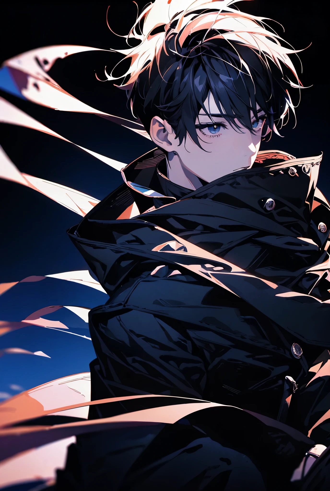 Anime Boy  in black jacket and white shirt standing in the city,  anime art background picture 8 k, style of anime 4K ,  manga wallpapers 4K,  anime wallpaper 4k ,  anime background picture 4k , 4k anime wallpaper, Badass Anime 8k,  Anime Art Background Picture 4k ,  anime art wallpaper 4k ,  young man anime , Anime Boy ,  Makoto Shu Style Inkai 