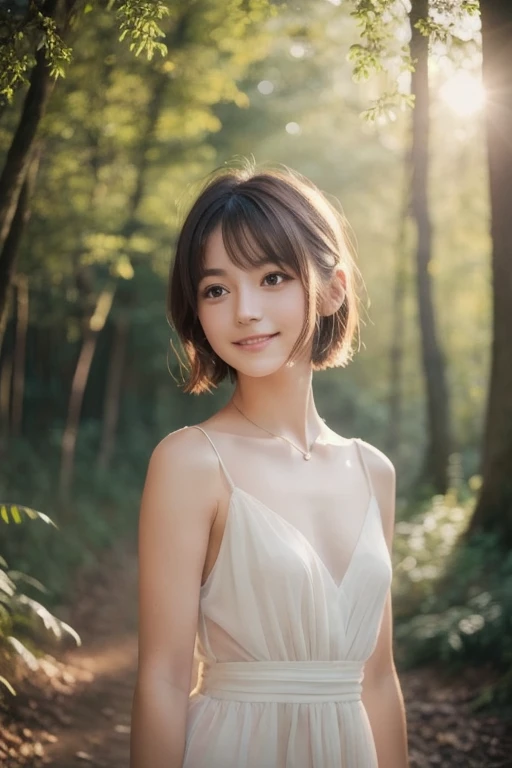 ​masterpiece、4K、top-quality、beautiful Korean women、detail portrayal、1 girl in、23years old、(sundress:1.1)、bob cuts、countryside、depth of fields、cowboy  shot、ssmile、Frolic