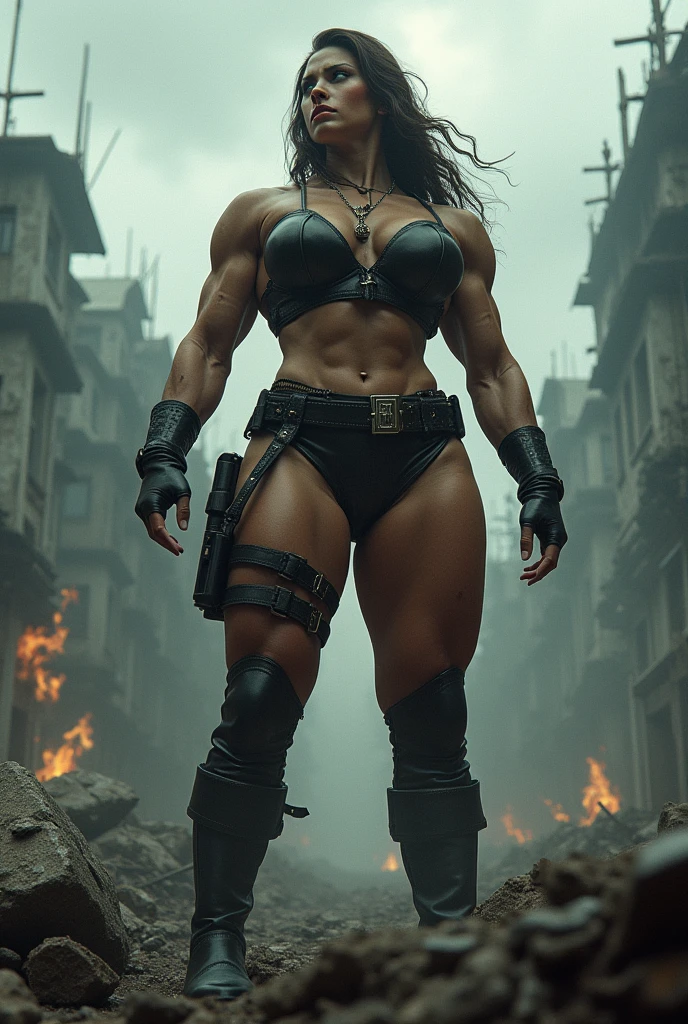 A tall, big-breasted, very muscular woman