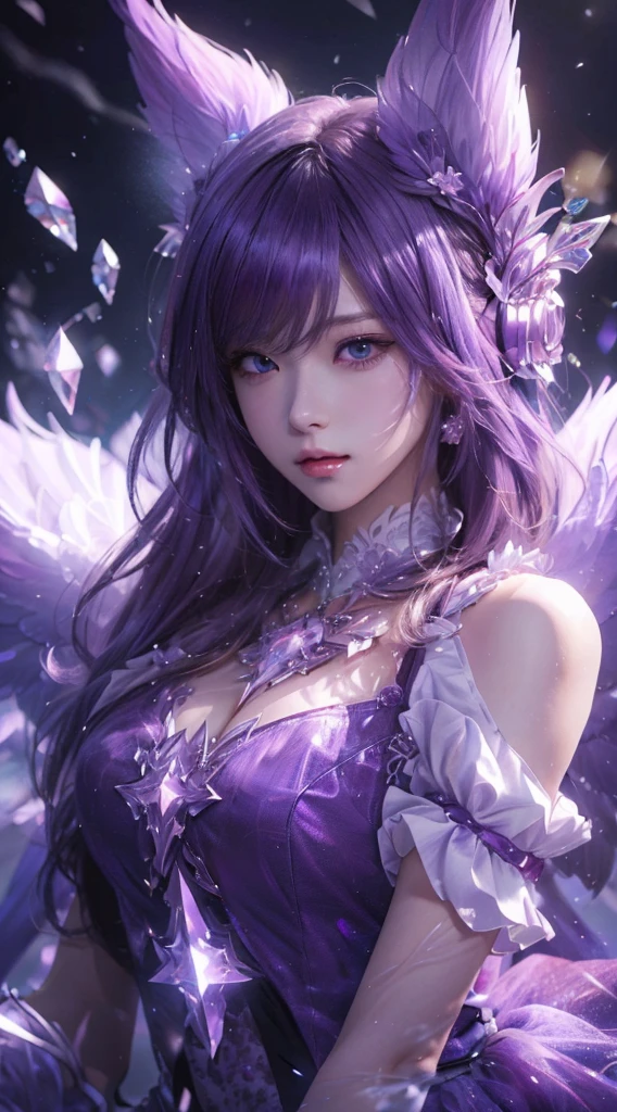 Anime girl with purple hair and purple wings purple dress, Extremely detailed Artgerm, 8K high quality detailed art, Detailed digital anime art, Anime fantasy artwork, by Yang J, style of anime4 K, Anime fantasy illustration, Art germ on ArtStation Pixiv, beautiful fantasy anime, Art germ. anime illustration, 2. 5 D CGI anime fantasy artwork