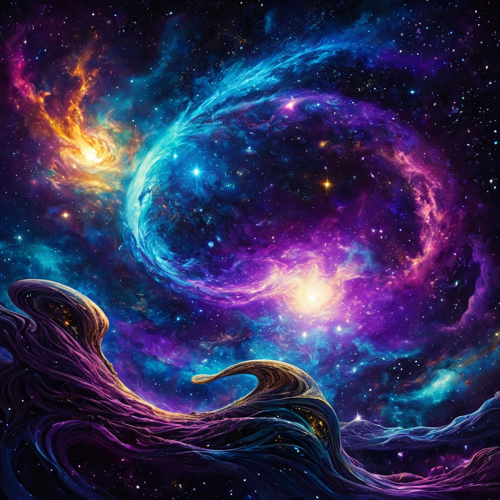 Create a breathtaking digital artwork of a vibrant cosmos that illustrates the idea that the universe is perfectly suited for life. The scene should depict a rich tapestry of colors across a vast galaxy, with swirling nebulae in shades of blue, purple, and gold. Include planets of varying sizes, some covered in lush greenery and sparkling oceans, while others feature diverse ecosystems teeming with alien life forms. In the foreground, portray a surreal, luminous tree that symbolizes life, its roots intertwining with a radiant source of light representing energy. The background should showcase distant stars twinkling against the dark vastness of space, while a thoughtful, serene atmosphere pervades the scene, illustrating harmony between life and the universe. Use a hyper-realistic style with intricate details to convey the beauty and complexity of this life-sustaining universe.