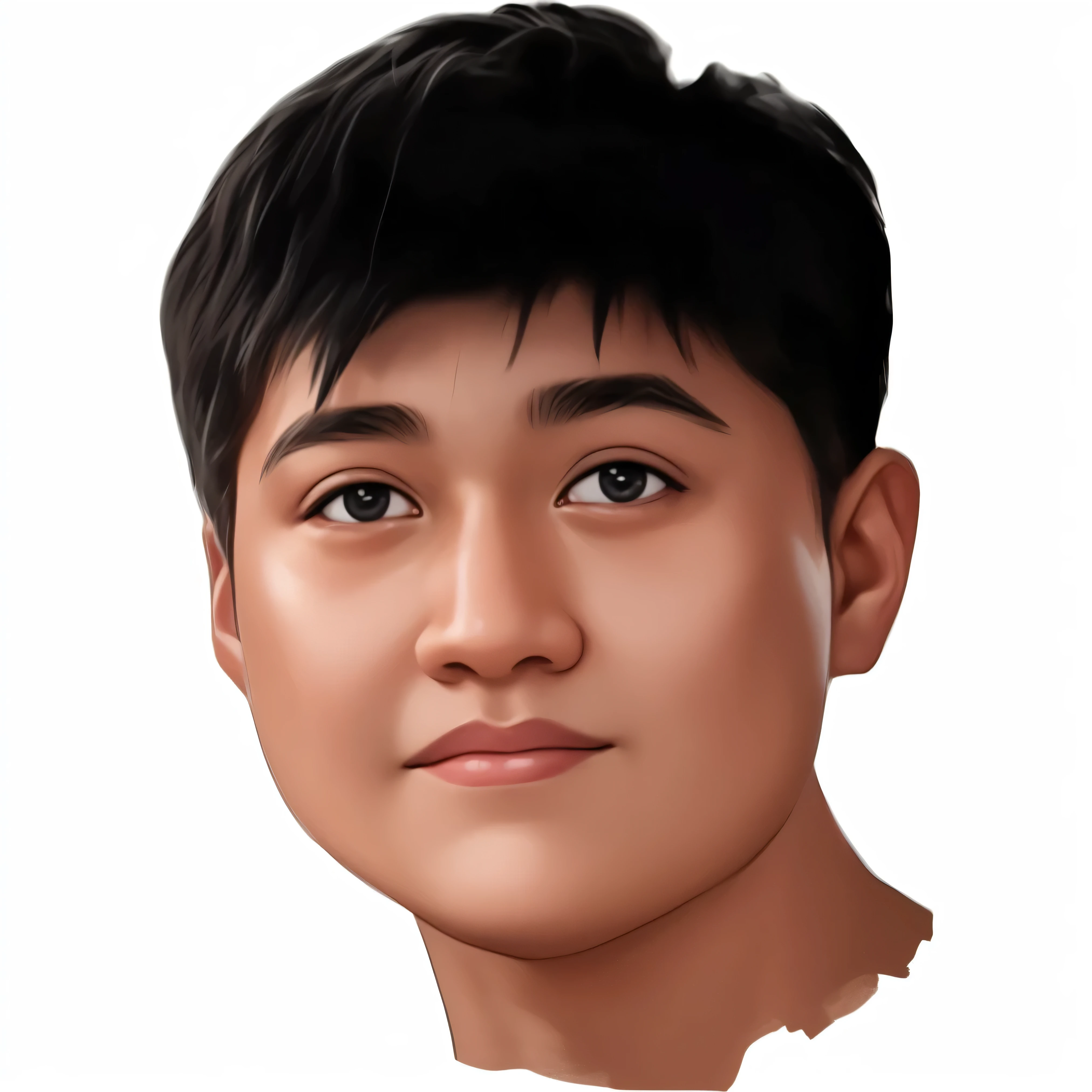 a close up of a man with a black hair and a white shirt, detailed face of a asian boy, south east asian with round face, realistically rendered face, with round face, boy with neutral face, asian face, realistic detailed face portrait, digital illustration portrait, digital portrait, full round face, extremely realistic face, digital art portrait, single realistic face