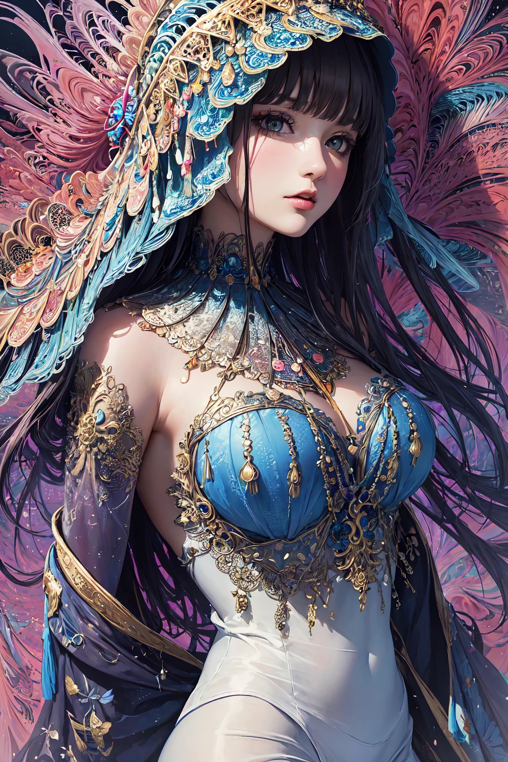 Intricate details, many colorful, psychedelic art, trippy, Heaven and hell, battle, full objects show.
