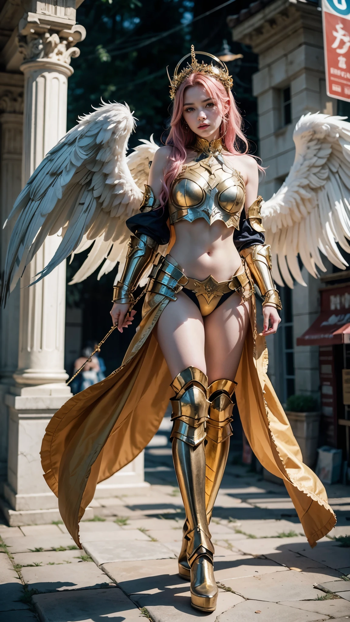 A close up of a woman in armor, Anjo majestoso de  full body, angel knight girl, angel in gold armor , tall female angel, beautiful angel girl ciborgue, beautiful cleric, cushart krenz arte chave feminino, serafim, Shadowverse Character Concept, goddess.  extremely high details, ( ( character concept art ) ),  Araffe Angel with golden wings walking on a street , Anjo majestoso de  full body, super wide angel, wide angel shot, wide angel, epic angel wings, tiro no corpo da goddess cinematográfica,   Epic angle and pose  , angelic wings, share, beautiful angel girl, of beautiful angel, long-range shot from a high angel, foto gigante e impressionante da goddess, there is a woman with pink hair,  full body,  full body,  Looking at the camera, Guweiz&#39;s styleless artworks, ! dream artegerm, Lois van Baarle and Ross, estilo de arte realistic, IG Model | artegerm, Sem style Ross Tran, inspired by Ross Tran, artegerm style, artegerm e atey ghailan,  Araffe covered in gold in front of a building, angelic golden armor, unreal motor render  knights of the zodiac , Golden Goddess Athena,  like a mystical valkyrie , ornate cosplay, Greek Goddess Athena, usando  golden armor , 3 d goddess minerva,  knights of the zodiac , - Moon jewelry on forehead,  angry expression ,  sad expression , Sailor Moon,  golden armor ,  ([ long hair]:1.8), (whole body:1.8), (imagem de  full body em pé:1.8), (Upper body up:0.3),portrait, ,  Middle Ages , classicism,  style of Andrey Atroshenko, paint,  traditional media , realistic,  symmetric detailed eyes ,  beautiful detailed face , figurative, fine arts, oil on canvas, HDR, 8k,  Original Character ,  High resolution, high detail,  focus on the face, portrait, ,  Middle Ages , classicism,  style of Andrey Atroshenko, paint,  traditional media , realistic,  symmetric detailed eyes ,  beautiful detailed face , figurative, beautiful, , oil on canvas, Detailed eyes, detailed face, PERSEPHONE, 