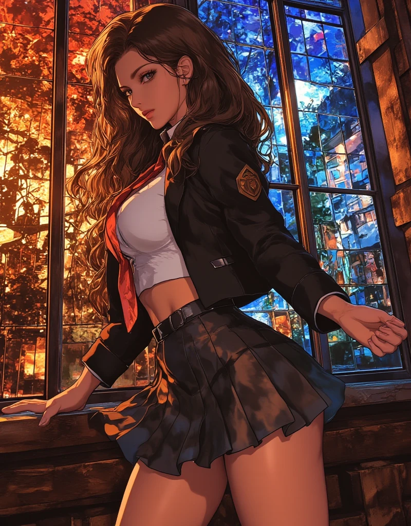 Anime girl in uniform doing sexy pose, marin kitagawa fanart, juri misaki, realistic schoolgirl, extremely detailed artgerm, range murata and artgerm, anime moe artstyle, Composite with live-action background images, detailed 2d illustration, commission for high res, school girl, ecchi anime style, tits, (sfw) safe for work. glitch, egmid, ArsMJStyle, Stained Glass,