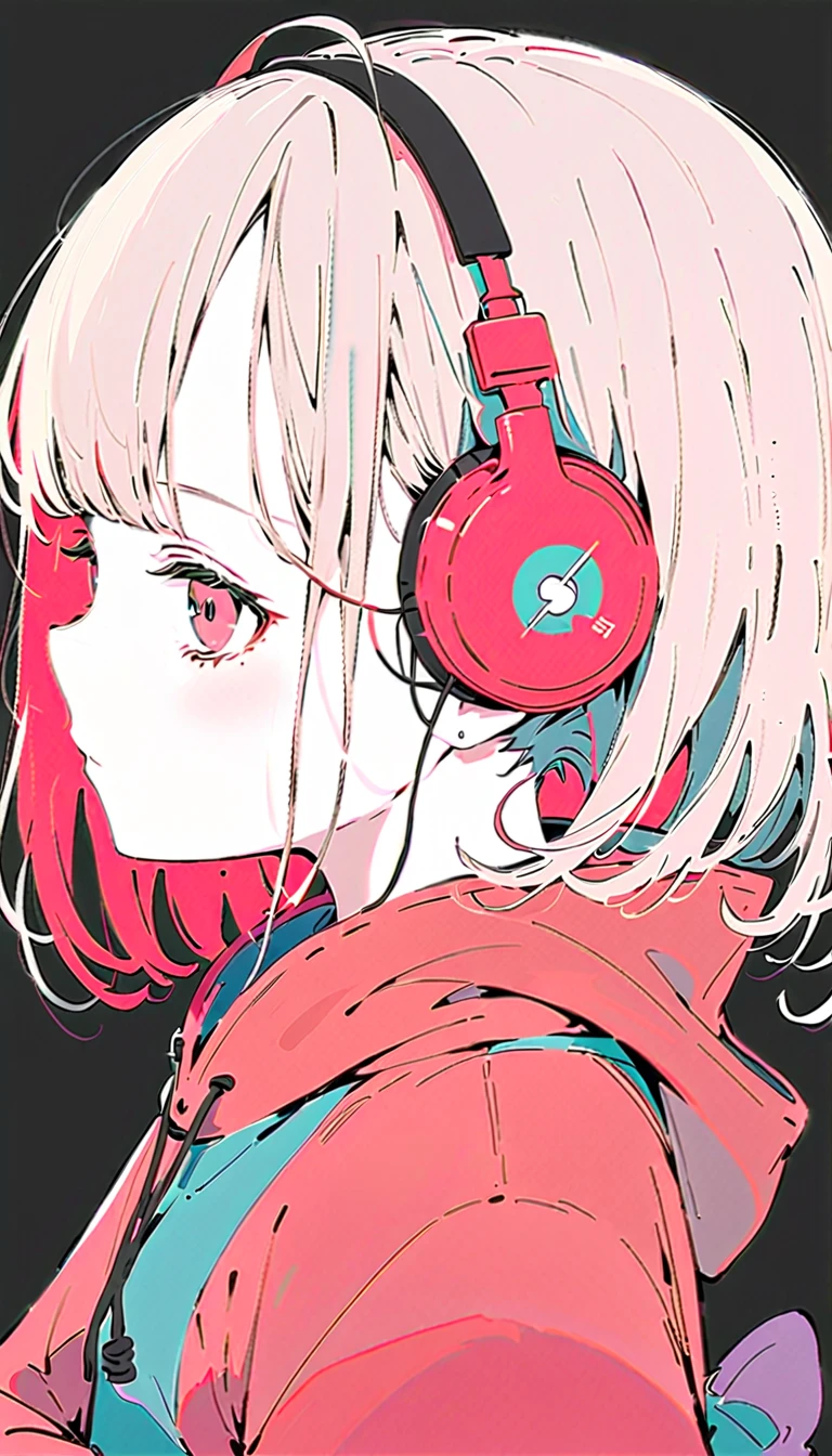  Eva Poklevska＝Gojewo，Cartoon doodles，anime girl in a pink hoodie with headphones on, anime style only, profile of anime girl, anime visual of a cute girl, anime vibes, high quality anime artstyle, flat anime style, anime art style, anime styled, an anime girl, anime style, extremely cute anime girl face, modern anime style, in an anime style, flat anime style shading ，whole body,