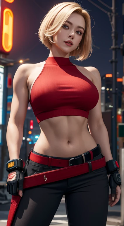 realistic, 1 women, best quality, 12k, HD, long hair, big round breasts, cleavage, ponytail, necklace, jewelry, shorts, short jacket, slim hips, hair tie, yellow eyes, black hair, super detailed, Eye details, hair details, person details, mouth details, face details, breast details, clothes details, hair details, pants details, hand details, whole body