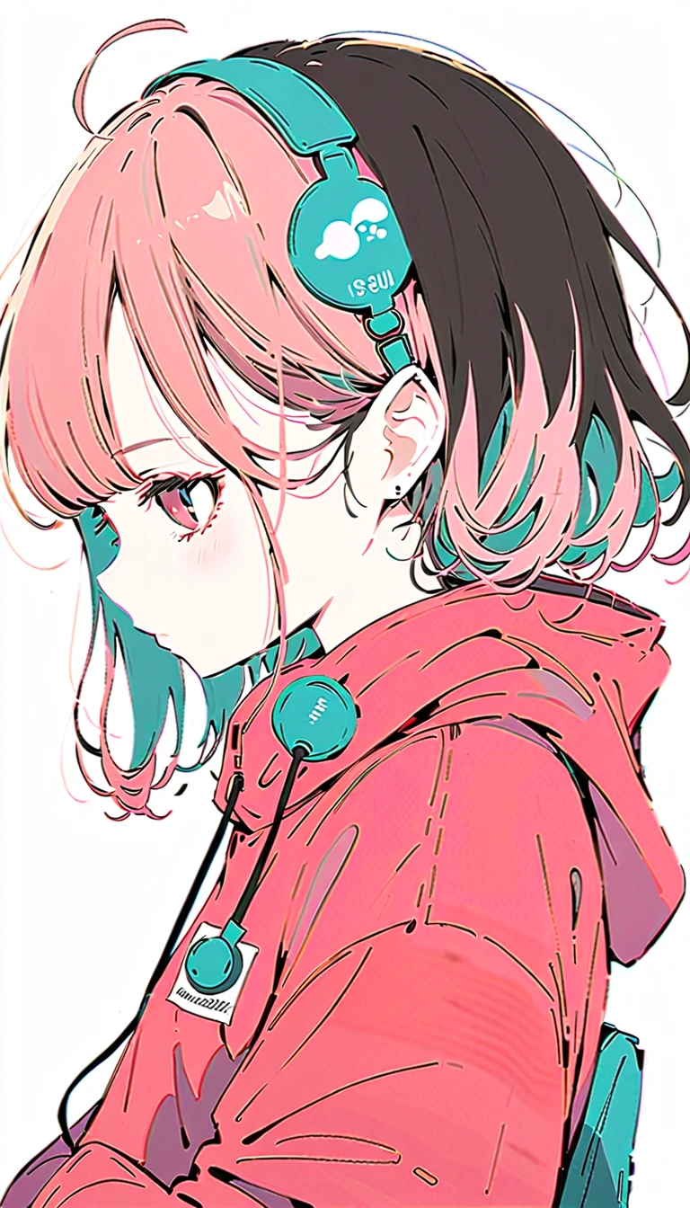  Eva Poklevska＝Gojewo，Cartoon doodles，anime girl in a pink hoodie with headphones on, anime style only, profile of anime girl, anime visual of a cute girl, anime vibes, high quality anime artstyle, flat anime style, anime art style, anime styled, an anime girl, anime style, extremely cute anime girl face, modern anime style, in an anime style, flat anime style shading ，whole body,