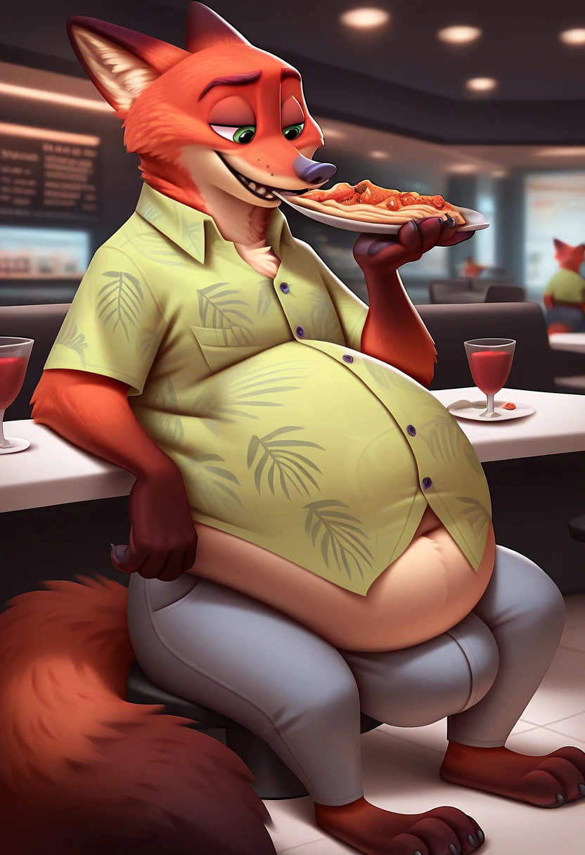 Zootopia, nick wilde, red fox, gay, seriously obese, weight 900kg, eating a lot of stakes, too heavy to walk, wearing light green aloha shirt, wearing light gray pants, sitting on a chair, restaurant, belly droop to the ground due to obese, extremely big belly, extremely big chest, extremely extremely big belly, extremely big chest, extremely extremely big belly, extremely big chest, extremely big penis, extremely big penis, extremely big penis, extremely big penis, extremely bulge dick, extremely obese, Disney movie pictures 、belly droop to the ground due to obese, extremely big belly, extremely big chest, extremely extremely big belly, extremely big chest, extremely extremely big belly, extremely big chest, extremely big penis, extremely big penis, extremely big penis, extremely big penis, extremely bulge dick, extremely obese, Clear patience juice is coming out。
