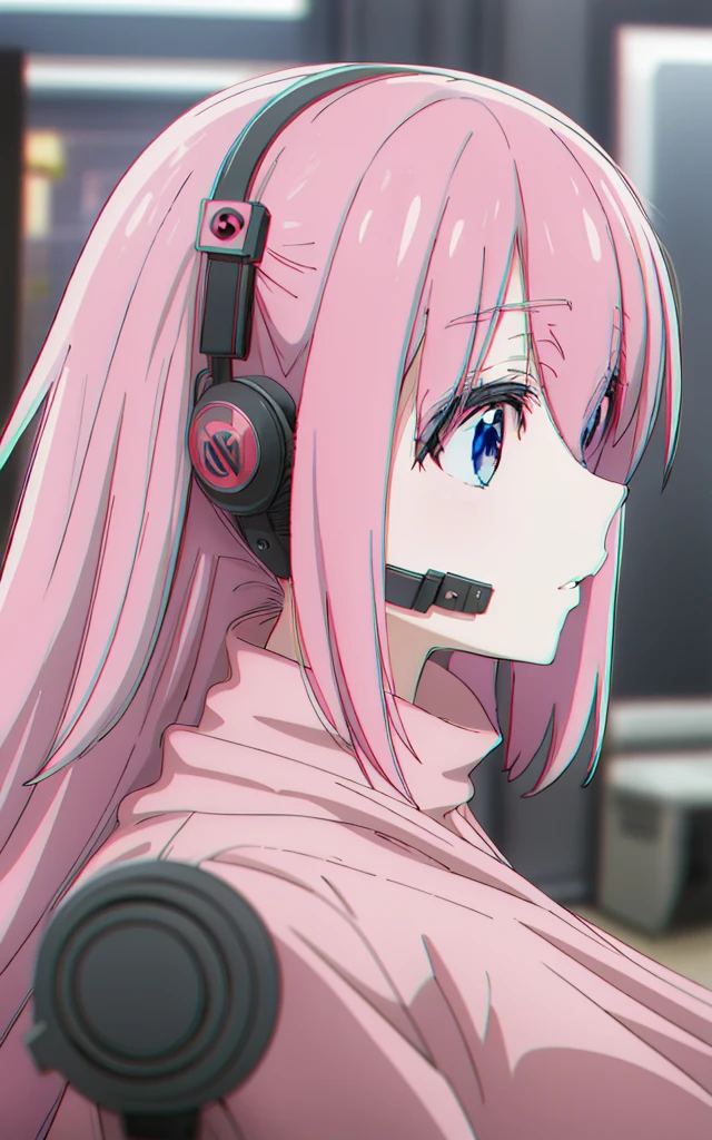 anime girl in a pink hoodie with h eadphones on, an anime drawing by Ei-Q, trending on pixiv, serial art, anime style only, profile of a nime girl, anime vibes, anime vis ual of a cute girl, high quality anil me artstyle, flat anime style, ani me art style, anime styled, an ani me girl, anime style, extremely cu te anime girl face