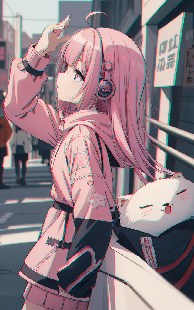 anime girl in a pink hoodie with h eadphones on, an anime drawing by Ei-Q, trending on pixiv, serial art, anime style only, profile of a nime girl, anime vibes, anime vis ual of a cute girl, high quality anil me artstyle, flat anime style, ani me art style, anime styled, an ani me girl, anime style, extremely cu te anime girl face