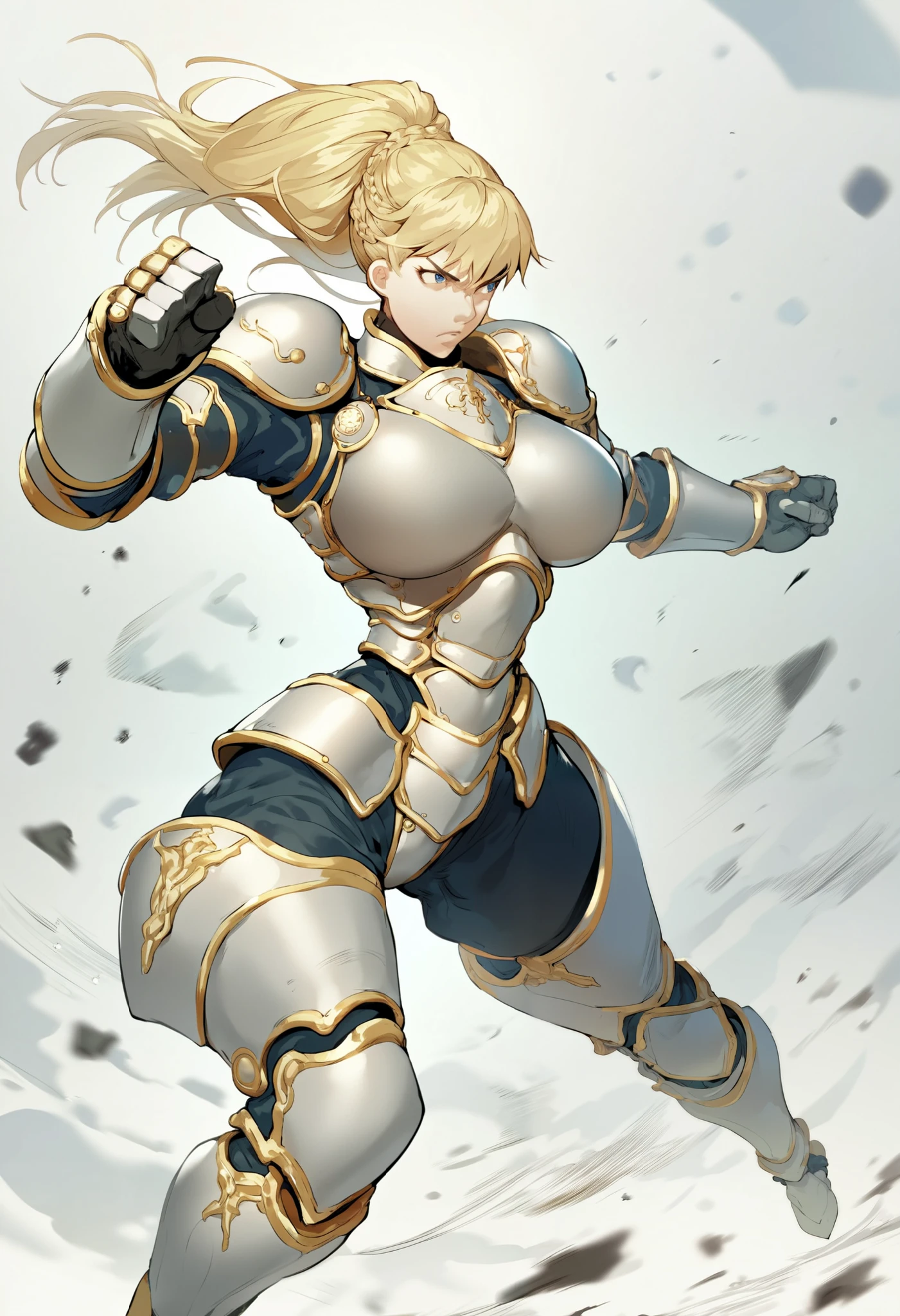 Sluttyoutfit, huge wide hips, big breasts, thin waist, narrow waist, sexy woman, pose fight, source_anime, anime_source, anime style, kunaboto style, score_9, score_8_up, score_8, Micro armor, claudia levantine, venus body, solo, dynamic view