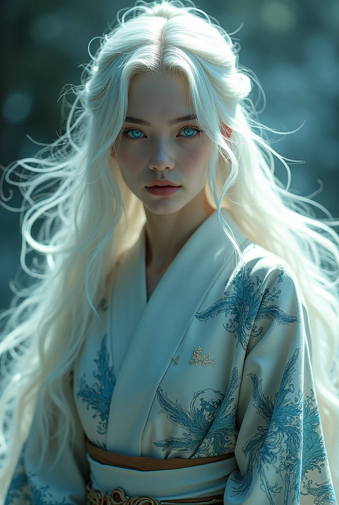 Shinigami, the Goddess of Connection, the Bridge of Life and Death, the Soul of All Life, the Picker, and the Punisher
Clothes:
Shinigami’s kimono is pale and ethereal, with colors that seem to fade into the air around her. The fabric is slightly transparent, offering glimpses of her pale, flawless skin beneath. The design is more traditional, yet it carries an eerie, ghostly beauty. The kimono’s sleeves are long and flowy, resembling the robes of ancient priests or reapers. The subtle eroticism in her attire lies in its delicacy and the way it clings to her form, hinting at the mysteries she embodies.
Appearance:
Shinigami’s hair shifts between shades of grey and silver, as if reflecting the twilight between life and death. Her eyes are pale, almost white, giving her an otherworldly gaze that is both captivating and unsettling. Her lips are a soft, pale pink, and her expression is calm and detached, embodying the inevitability of death. Her fair skin adds to her ethereal presence, making her appear as though she exists on the border between worlds.