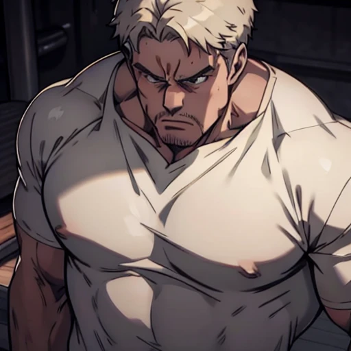 Incredible muscles、A gloomy expression、Very tight shirt