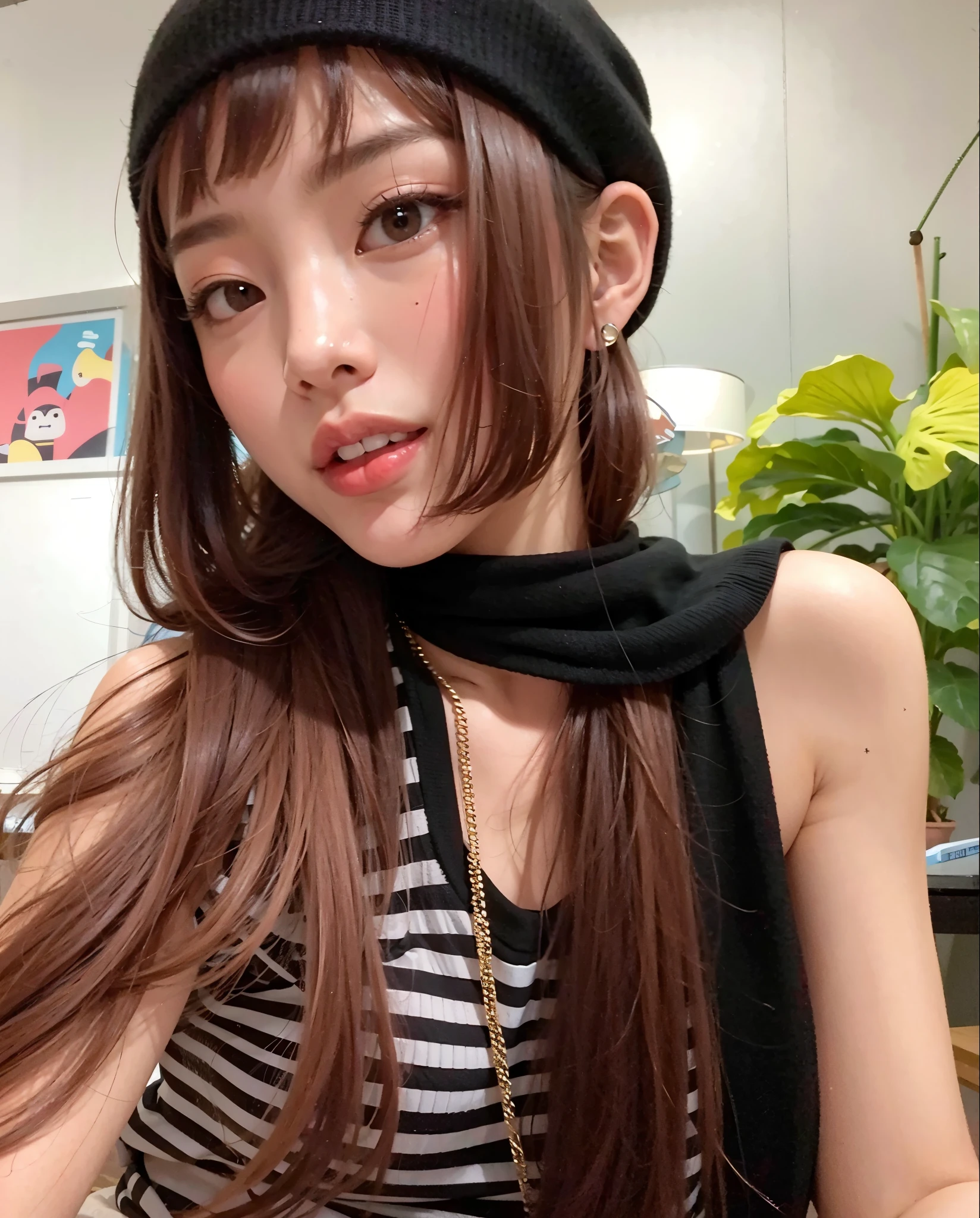 Mujer arafed con el pelo largo con un sombrero negro y un collar, Lalisa Manoban de Blackpink, Lalisa Manobal, Ella tiene el pelo negro con flequillo, Jossi de Blackpink, El Corte Hime, Peinado blanco de corte hime, Cabello limpio con flequillo, Cabello negro Hime cortado, Parque Roseanne de Blackpink, Chiho, Retrato de Jossi de Blackpink