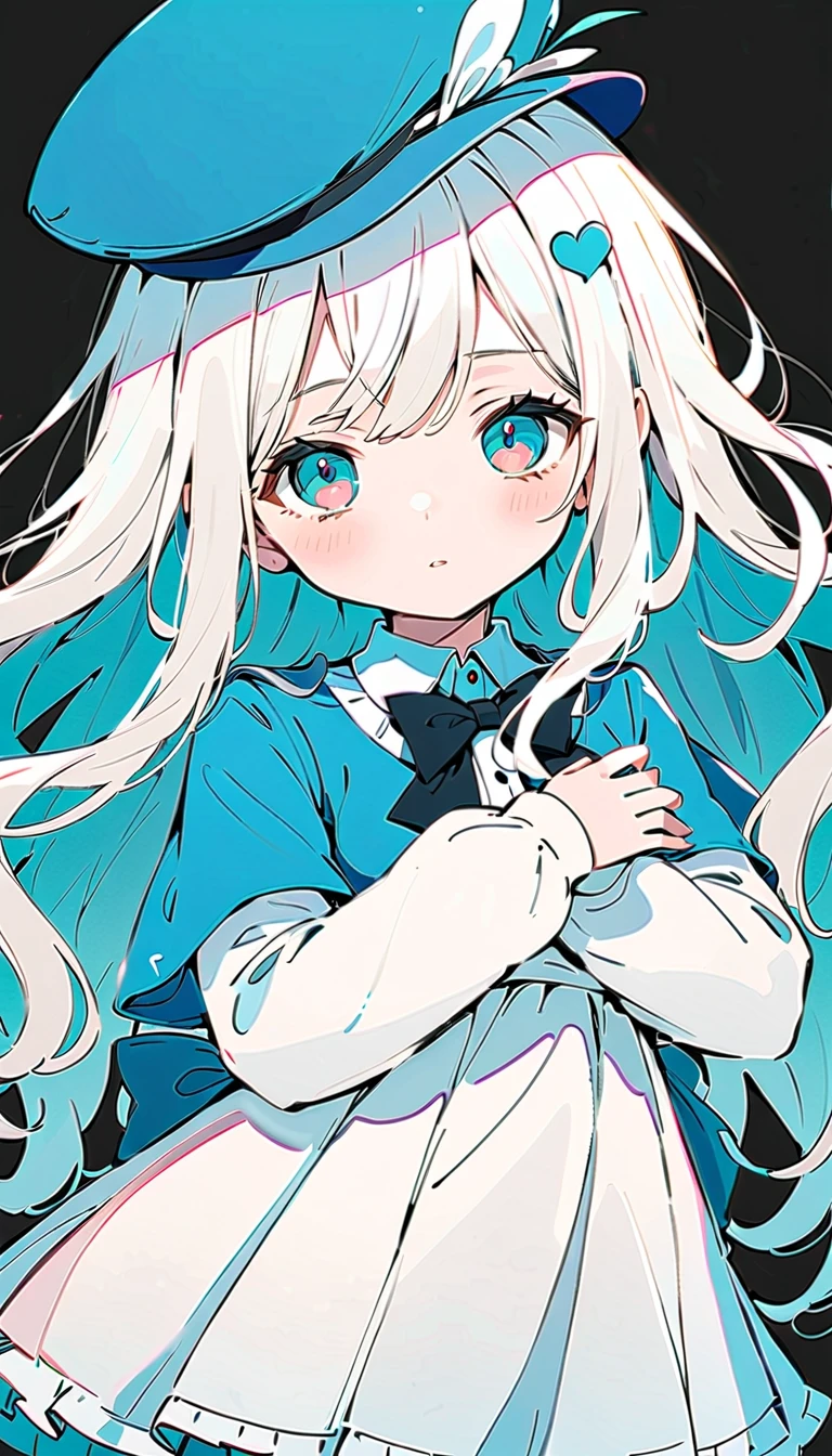 Anime girl with long hair and a blue hat and bow tie, small curvy ****, soft anime illustration, Flat anime style shading, Pale Young Ghost Girl, white cyan, cel - shaded art style, Lori, anime stylized, anime moe art style, cel shaded anime, white haired god, , cute character, she has a cute expressive face