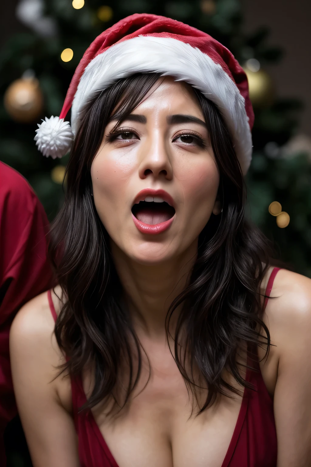 orgasm expression,eyeroll expression,screaming orgasm expression, (( Christmas,Sexy Santa Claus open chest Christmas cosplay costume,))Flying debris,  Award-Winning Photos  ,  very detailed,  edge orgasm  , woman ,  sweated,  growing skin、 Open your mouth and close your eyes, shiny, sweaty, and light {{{Please spread the word }}},  black hair、nsfw,{{{{Crowd of male spectators}}}},(length, Narrow nostrils)、 Light from below、Frowning,Beautiful Japanese,Frowning, Raised eyebrows, frown (( Christmas,Sexy Santa Claus open chest Christmas cosplay costume,))Flying debris,  Award-Winning Photos  ,   very detailed,   edge orgasm  ,   woman  ,   sweated,   growing skin、  Open your mouth and close your eyes, shiny, sweaty, and light  {{{Please spread the word }}},   black hair、nsfw,{{{{Crowd of male spectators}}}},(length, Narrow nostrils)、 Light from below、Frowning,Beautiful Japanese,Frowning, Raised eyebrows, frown