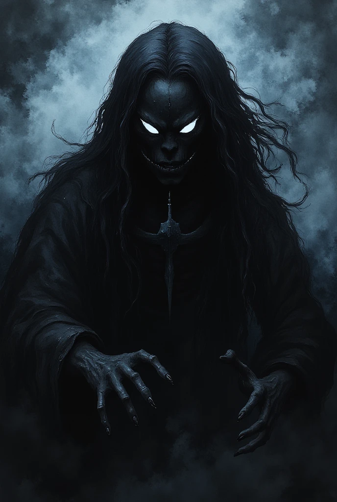  long haired person close-up,   frame position   by Mathias Kollros,  Contest Winning Entries,   frame position  , creepy people  silhouette, creepy people ,  nightmarish illustration, Scary ghosts, Scary illustrations, paranormal monster, Fearsome Shadow Man々,  scary of poor visibility , Horror illustration,  scary creatures , Digital Horror Artwork