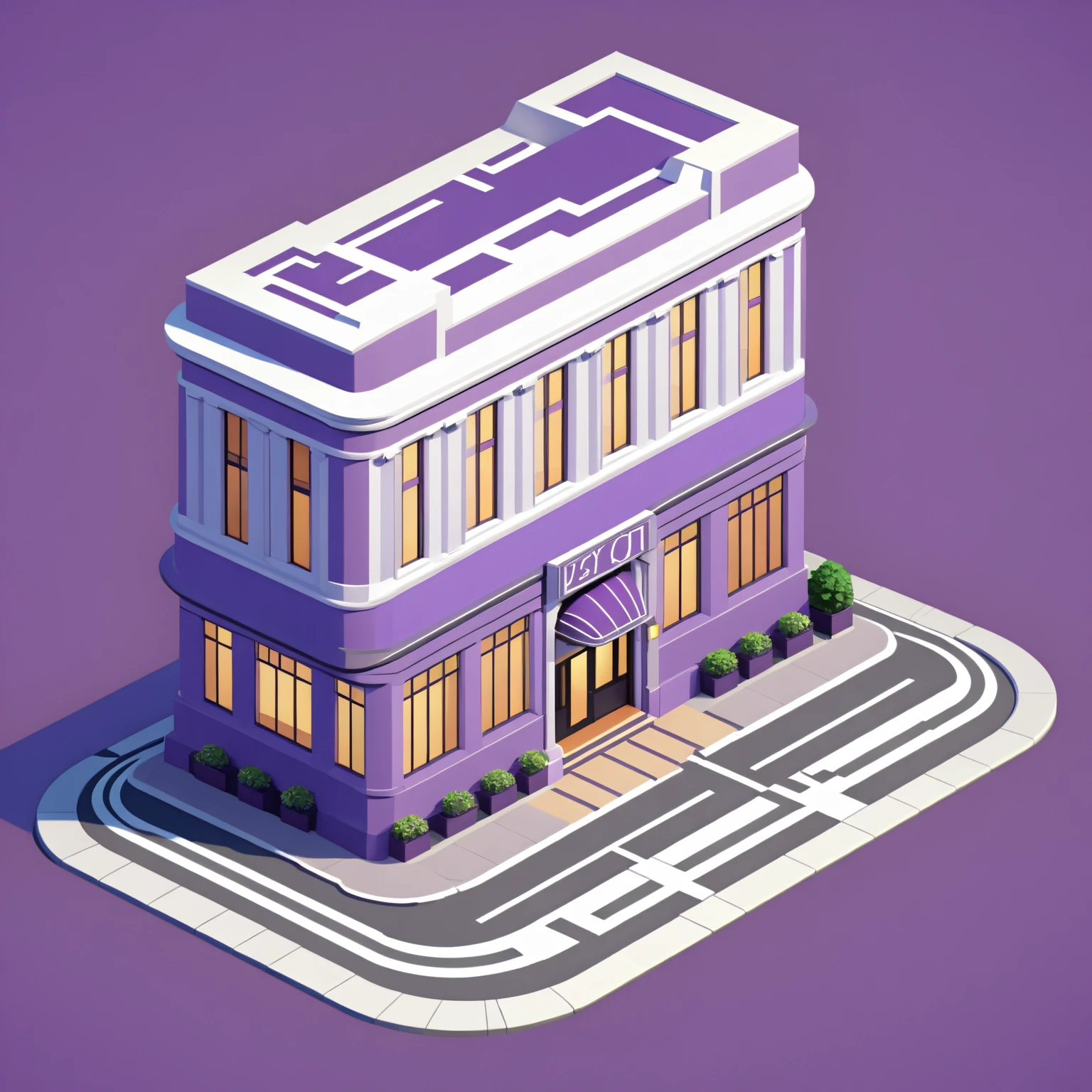 isty02 style. isometric illustration
Art deco city street and evening, Purple background,
detailed, professional,  slick, 3d, unreal engine, render, ray tracing,
high quality, masterpiece, highres,